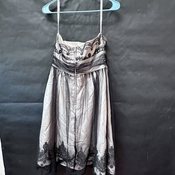 Davids Bridal Size 8 Prom Black Lace Taupe Strapless Midi Dress Short - Picture 4 of 6